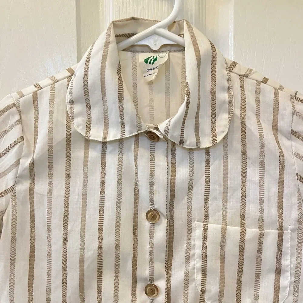Vintage Girl Scouts Brownie Uniform Jumper Dress and Blouse Pin Set Girls Size 7